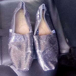 TOMS Silver Glitter Slip Ons